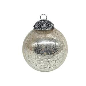 Vtg KUGEL Style Crackle Mercury Glass Heavy Christmas Ornament Ball Silver Cream